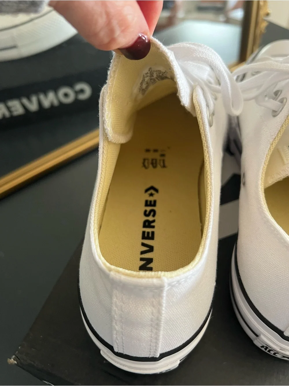 Converse White Low-Top Platform Canvas Sneakers with Black Trim - Picture 10 of 12